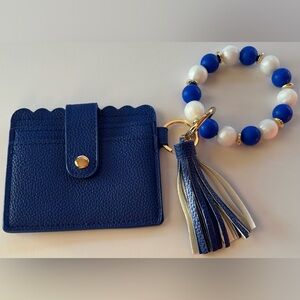 Blue Card Holder Wristlet | Beaded Keychain Wallet